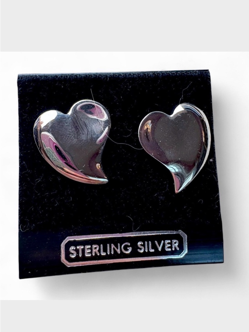 Sterling Silver Heart Stud Earrings - Shiny Silver